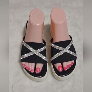 Italian Shoemakers Black and Silver Sparkle Sandals